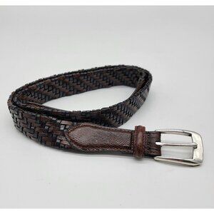 Brighton Men's Sz 38 Brown Croc Print Woven Black Leather Braided Belt P4100